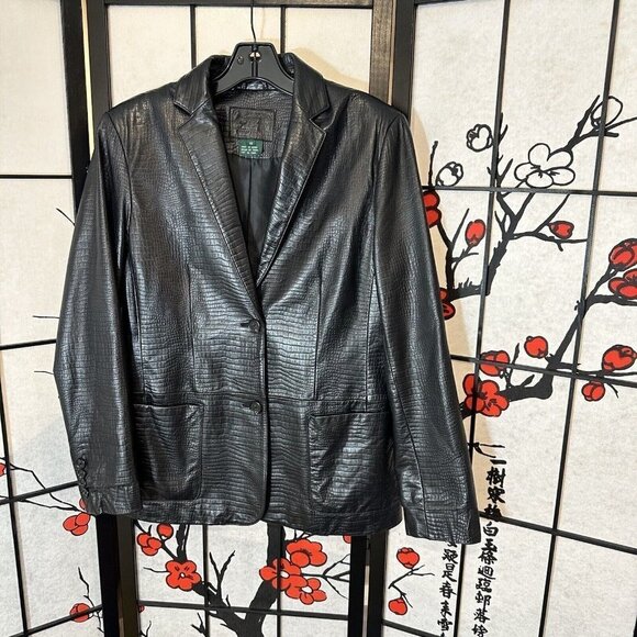 Lauren Ralph Lauren Blazer Jacket Women's S Black Snake Embossed Leather - Picture 7 of 8